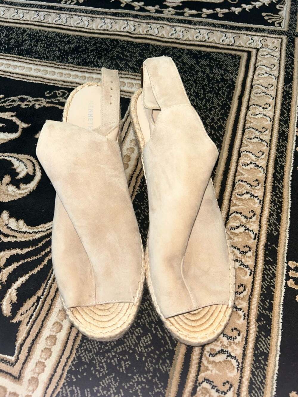 Kenneth Cole New York Beige Suede Espadrille Wedge Sandals Size 11M